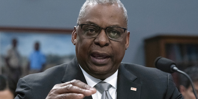 Secretary of Defense Lloyd Austin testifies before the Committee on Defense of the House Appropriations Subcommittee on Capitol Hill in Washington on Wednesday, May 11, at a Pentagon hearing for fiscal year 2023.