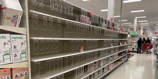 Baby formula shelves in a Target on Long Island, New York, remain empty. Photo taken by Nicole Pelletiere.
