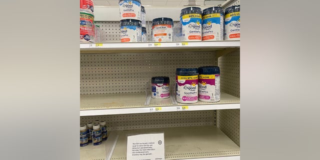 The baby formula shortage over these past few weeks has had parents frantically figuring out how to feed their children. Empty formula shelves in a Target in Long Island, N.Y., are pictured.