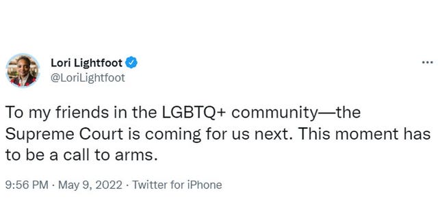 Chicago Mayor Lori Lightfoot was accused of calling for violence over the potential end of Roe v. Wade following this May 9, 2022 tweet. (Screenshot/Twitter)