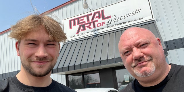 Metal Art of Wisconsin father-son founders Shane and Justis Henderson stand outside their shop in Manitowoc, Wisconsin. (Metal Art of Wisconsin)