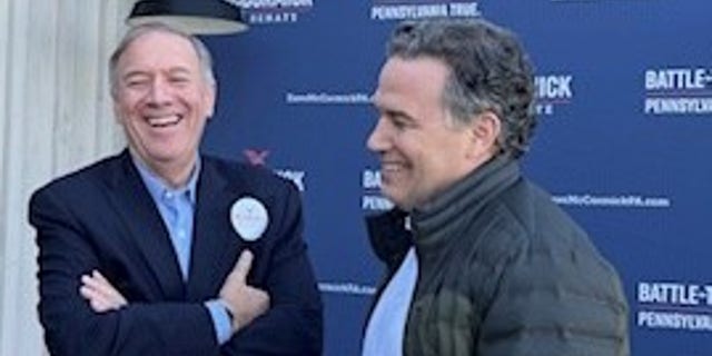 Former Secretary of State Mike Pompeo joins Republican Senate candidate Dave McCormick on the campaign trail in Danville, Pa., April 20, 2022