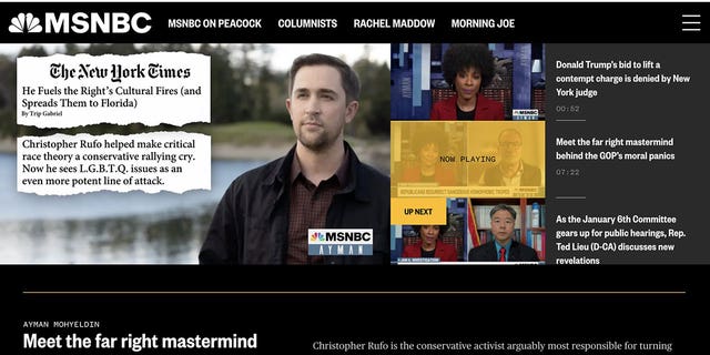MSNBC segment on Chris Rufo titled "Meet the far right mastermind behind the GOP’s moral panics"