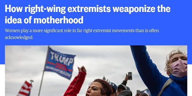 MSNBC headline reading  "How right-wing extremists weaponize the idea of motherhood"