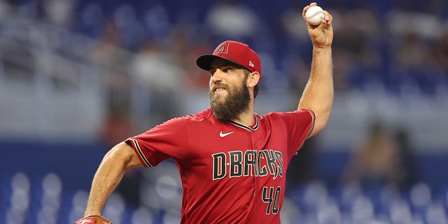 Madison Bumgarner of the Arizona Diamondbacks delivers a pitch against the Marlins at loanDepot park on May 4, 2022, in Miami, Florida.