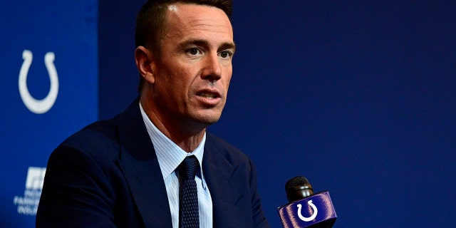 Quarterback Matt Ryan holds a press conference March 22, 2022, to announce his joining the Indianapolis Colts at Indiana Farm Bureau Football Center.