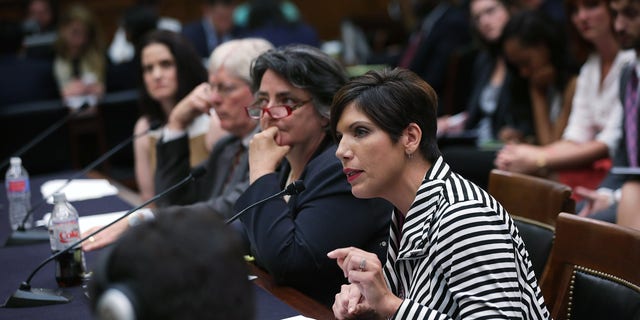 Pro-life activists Gianna Jessen (L) and Melissa Ohden (R), General Counsel for National Right to Life James Bopp (2nd L) and Director and Senior Fellow in the Program for the Study of Reproductive Justice in Yale Law School's Information Society Project Priscilla Smith (3rd L) testify during a hearing before the House Judiciary Committee September 9, 2015 on Capitol Hill in Washington, D.C. 