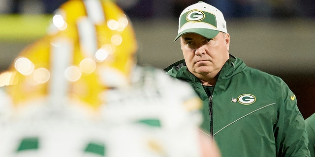 Head coach Mike McCarthy of the Green Bay Packers watches warmups before the Vikings game at U.S. Bank Stadium on Nov. 25, 2018, in Minneapolis, Minnesota.