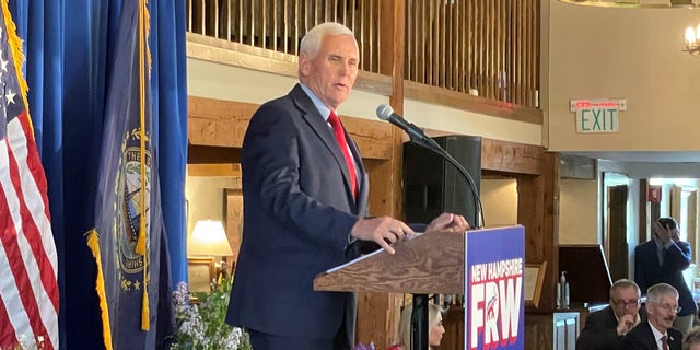 Former Vice President Mike Pence speaks at a New Hampshire Federation of Republican Women luncheon, on May 26, 2022 in Bedford, N.H.