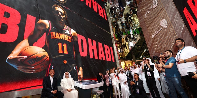 HE Saleh Mohamed Al Geziry, Director General for Tourism at DCT Abu Dhabi and Ralph Rivera, CEO, NBA Europe and the Middle East attend the announcement of the Abu Dhabi 2022 NBA Games at Dubai World Trade Center on May 10, 2022 in Dubai, United Arab Emirates .