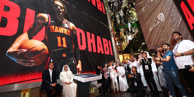 HE Saleh Mohamed Al Geziry, Director General for Tourism at DCT Abu Dhabi and Ralph Rivera, CEO, NBA Europe and the Middle East attend the announcement of the Abu Dhabi 2022 NBA Games at Dubai World Trade Center on May 10, 2022 in Dubai, United Arab Emirates .