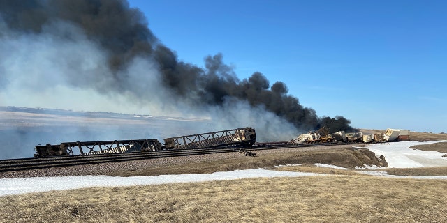 Multiple train cars were still on fire hours after the derailment.