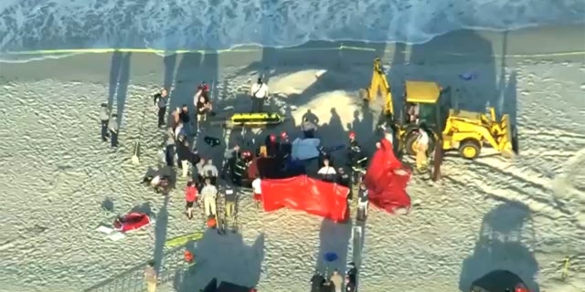 A teen digging on a New Jersey beach died Tuesday, and his younger sister was rescued after police say both out-of-towners became trapped beneath the sand when the hole collapsed on top of them. 