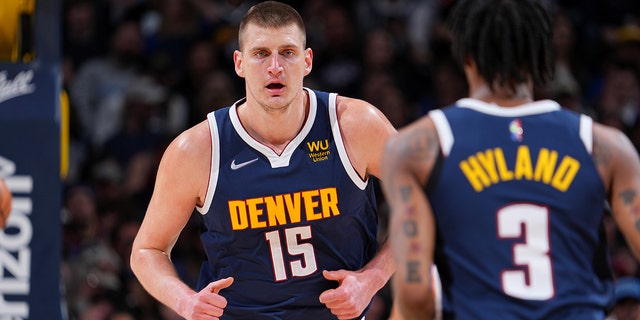 Nikola Jokic (15) of the Denver Nuggets during a game against the Oklahoma City Thunder on March 26, 2022 at Ball Arena in Denver, Colorado.