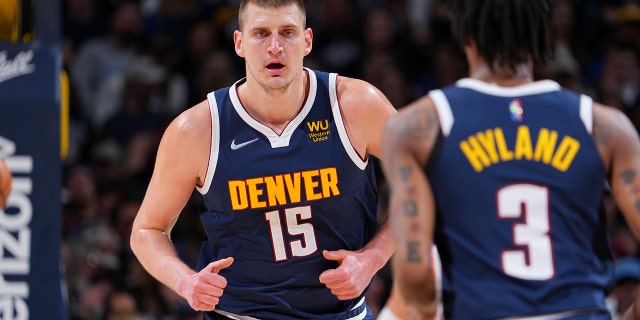 Nikola Jokic (15) of the Denver Nuggets during a game against the Oklahoma City Thunder on March 26, 2022 at Ball Arena in Denver, Colorado.