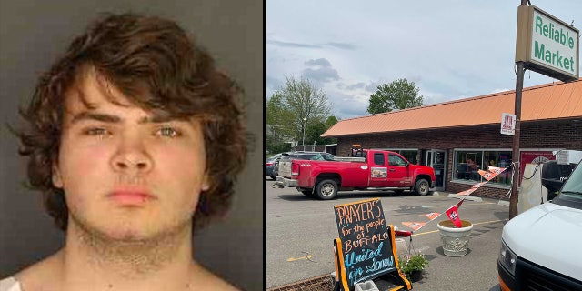 Left: Photo shows the mugshot photo for Payton Gendron, 18 (Erie County DA); Right: Image shows Conklin Reliable Market (Fox News Digital/Michael Ruiz)