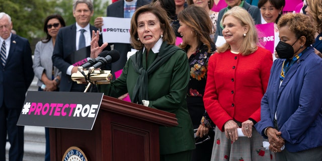 Speaker of the House Nancy Pelosi, D-Calif., leads an event on the Capitol steps with House Democrats after the Senate failed to pass the Women's Health Protection Act to ensure a federally protected right to abortion access Friday, May 13, 2022. 