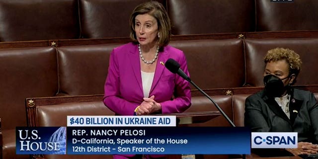 House Speaker Nancy Pelosi speaks on the House floor on May 10, 2022. She has repeatedly stalled action on a bill to protect federal judges.