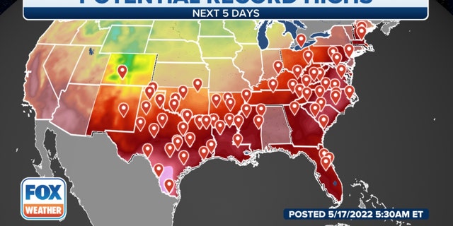 Potential U.S. record-high temperatures