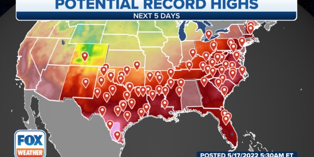 Potential U.S. record-high temperatures