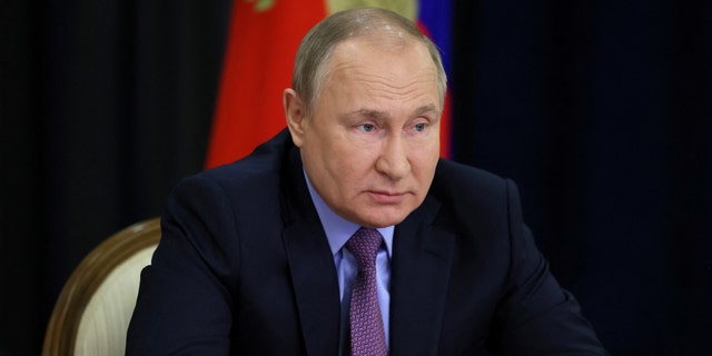 Russian President Vladimir Putin chairs a meeting via a video link in Sochi, Russia May 24, 2022. 