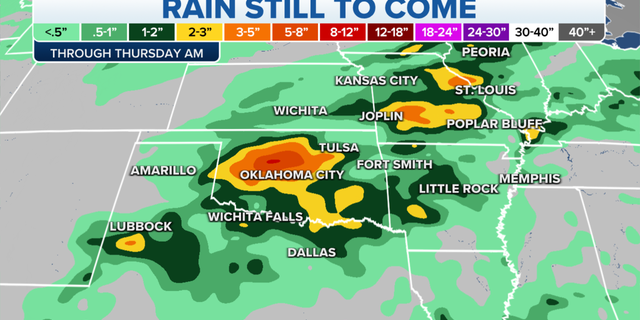 Rain forecast through Thursday in the Plains