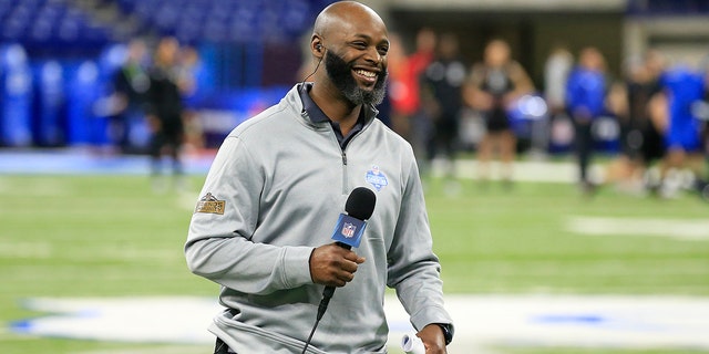 Former Colts player Reggie Wayne during the NFL Combine at Lucas Oil Stadium on March 3, 2022, in Indianapolis, Indiana.