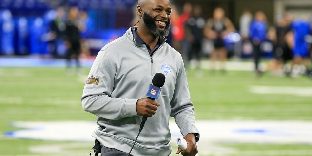 Former Colts player Reggie Wayne during the NFL Combine at Lucas Oil Stadium on March 3, 2022, in Indianapolis, Indiana.