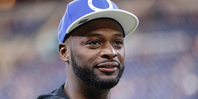 Former Colts receiver Reggie Wayne before the game against the Miami Dolphins at Lucas Oil Stadium on Nov. 10, 2019, in Indianapolis, Indiana.