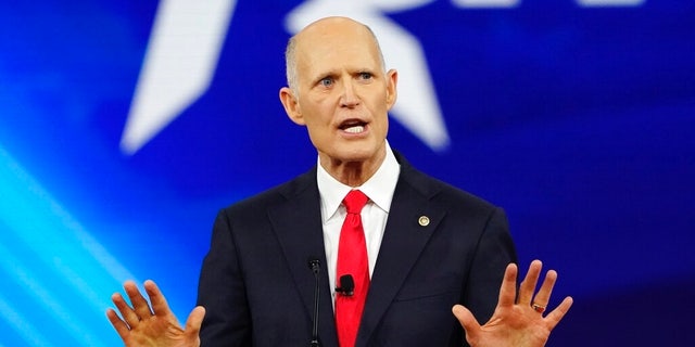 Senator Rick Scott (Republican, Florida) speaks at the Conservative Political Action Conference in Orlando, Florida, February 26, 2022. 