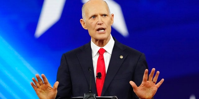 Senator Rick Scott (Republican, Florida) speaks at the Conservative Political Action Conference in Orlando, Florida, February 26, 2022. 