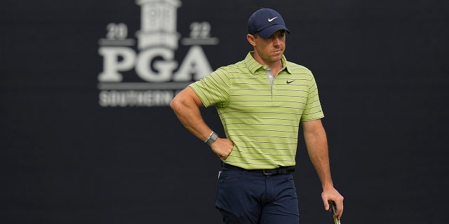 Rory McIlroy waits for a hit at the PGA Championship May 19, 2022 in Tulsa, Oklahoma.