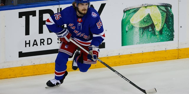 New York Rangers defenseman Ryan Lindgren against the Pittsburgh Penguins on May 11, 2022, at Madison Square Garden in New York City.