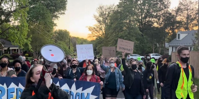 Protesters at the home of Supreme Court Justice Samuel Alito