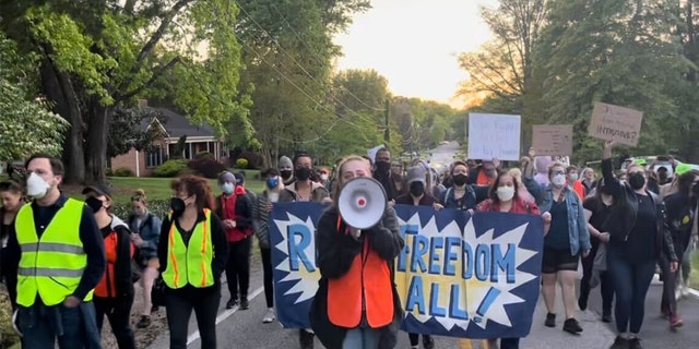 Protesters at the home of Supreme Court Justice Samuel Alito