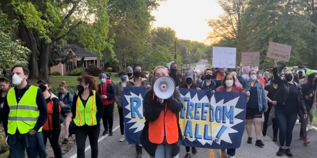 Protesters at the home of Supreme Court Justice Samuel Alito