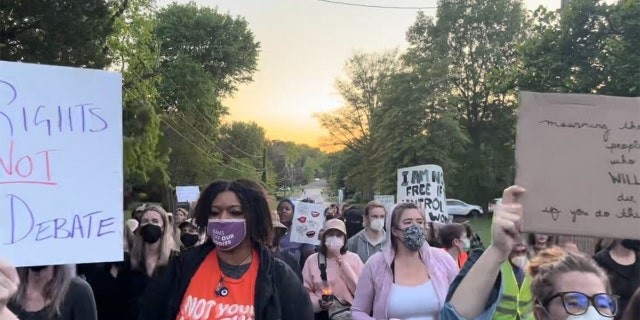 Protesters at the home of Supreme Court Justice Samuel Alito