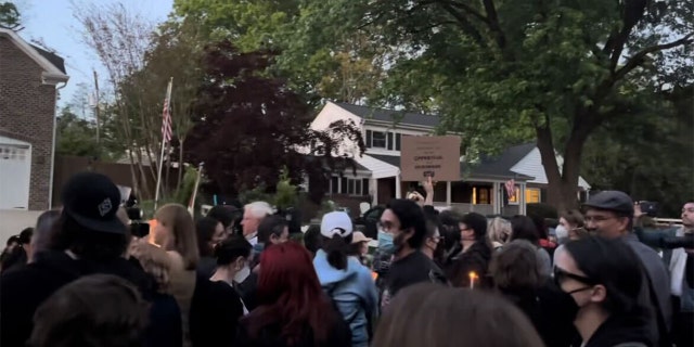 Protesters at the home of Supreme Court Justice Samuel Alito.