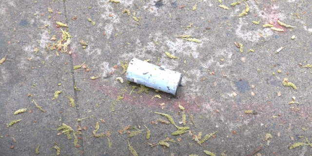 One of the projectiles hurled at GOP rallygoers supporting gubernatorial candidate Stan Pulliam in downtown Portland, Oregon, on April 30, 2022.