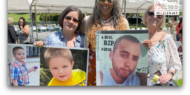 Anna Estevez and Emma Rivas hold photos of their deceased sons 