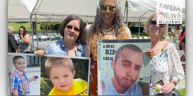 Anna Estevez and Emma Rivas hold photos of their deceased sons