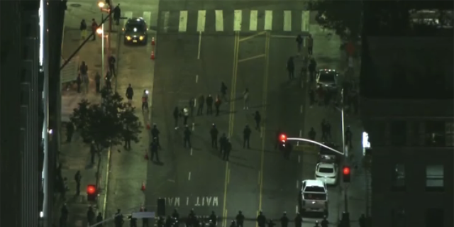 Protesters have clashed with law enforcement officers in Los Angeles on May 3, 2022 (KTTV).