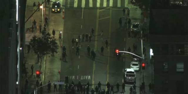 Protesters have clashed with law enforcement officers in Los Angeles on May 3, 2022 (KTTV).