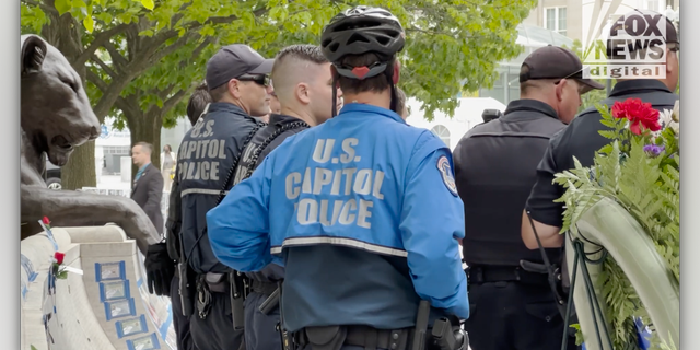 Capitol Police Officers pose for a photo at the National Law Enforcement Officers Memorial. (Fox News Digital/Jon Michael Raasch)