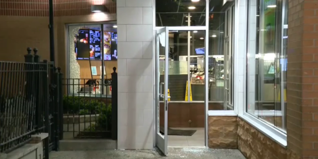 A downtown Chicago McDonald's sustained heavy damage after a shooting that left two people dead and eight others injured on May 19, 2022.