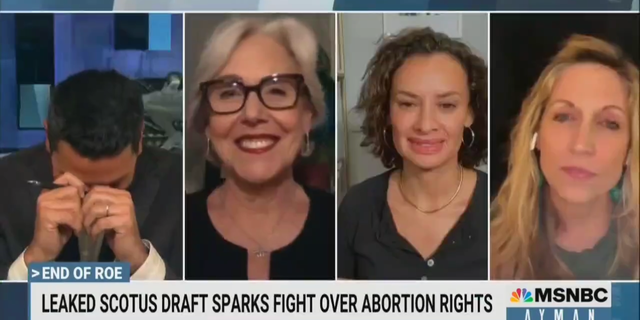 MSNBC host Ayman Mohyeldin found it hysterical on Sunday when a guest declared she wanted to "make sweet love" to whoever leaked a draft decision indicating the Supreme Court could overturn Roe v. Wade.