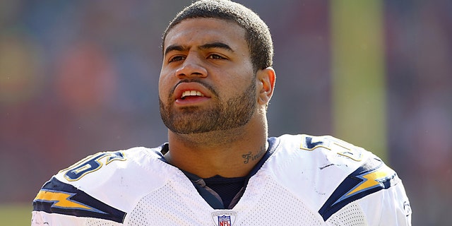 Shawne Merriman of the San Diego Chargers during a game against the Kansas City Chiefs at Arrowhead Stadium Dec. 2, 2007, in Kansas City, Mo.
