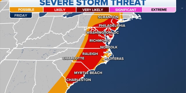 East Coast severe storm threat