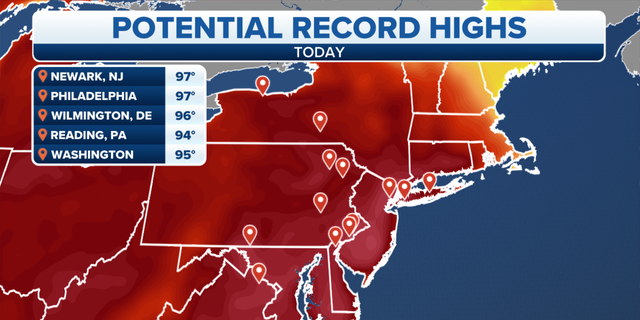 East Coast potential record high temperatures