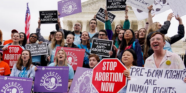 Demonstrators protest outside the Supreme Court, Monday, May 16, 2022, in Washington.